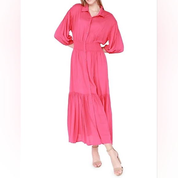 NWT DEX SMOCKED WAIST MAXI SUMMER SHIRT-DRESS ( SIZE M ) - Picture 2 of 11